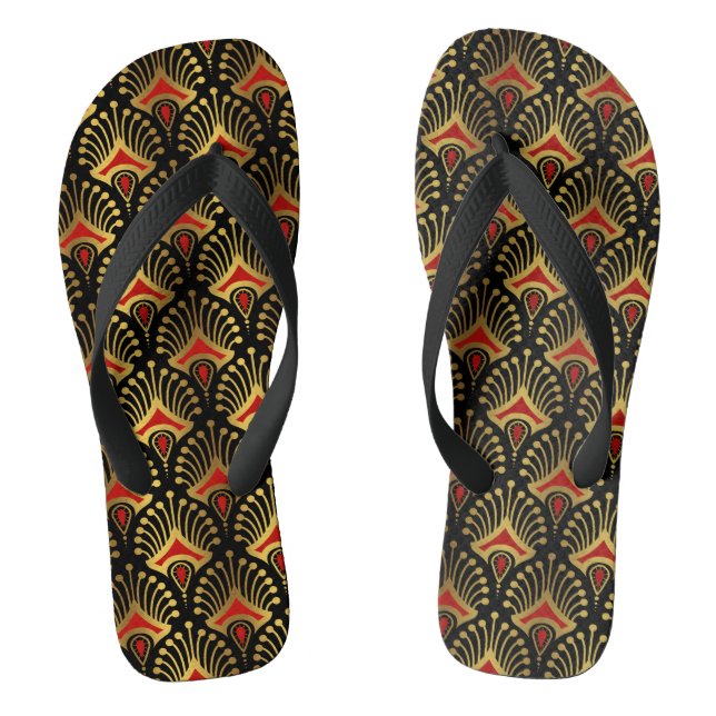 Tongs Motif Art déco or et rouge sur noir (Semelle)