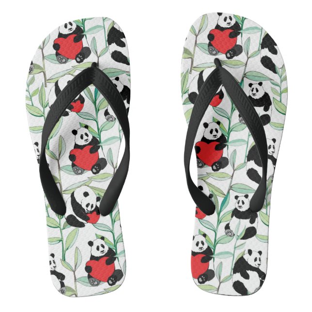 Tongs motif aux charmants pandas aux coeurs (Semelle)