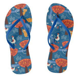 Tongs motif aux chats et oiseaux mignons