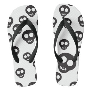 Tongs Motif aux crânes noirs sur blanc