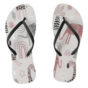 Tongs motif avec de mignons éléphants et girafes géant