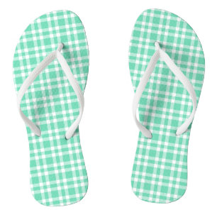 Tongs Motif carreaux bleu aquamarine et blanc