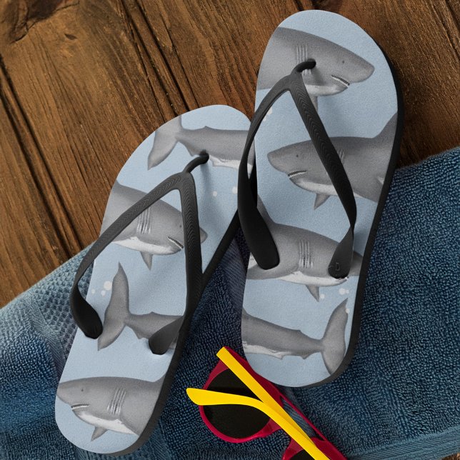Tongs Motif Cool Blue Summer Sharks (Sharks pattern beach themed flip flops. )