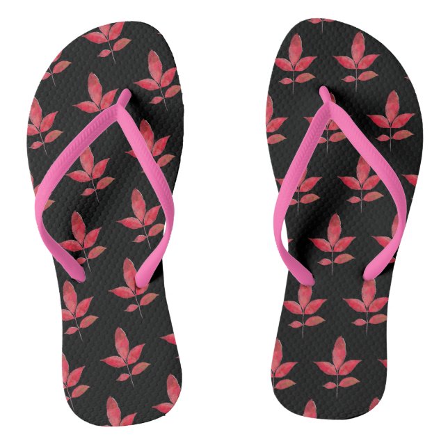 Tongs Motif Cute Chic Feuille Coloré Noir Rouge (Semelle)