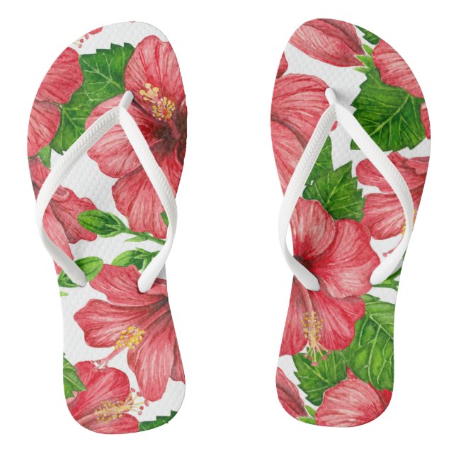 Tongs Motif d'aquarelle d'hibiscus rouge (Semelle)
