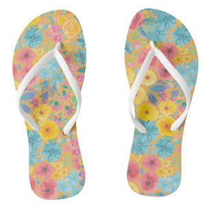 Tongs Motif d'aquarelle florale en jaune
