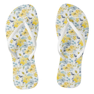 Tongs Motif d'aquarelle jaune et bleu