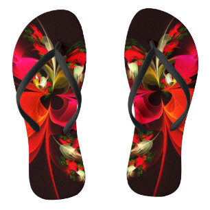 Tongs Motif d'art abstrait moderne floral rouge-vert #02