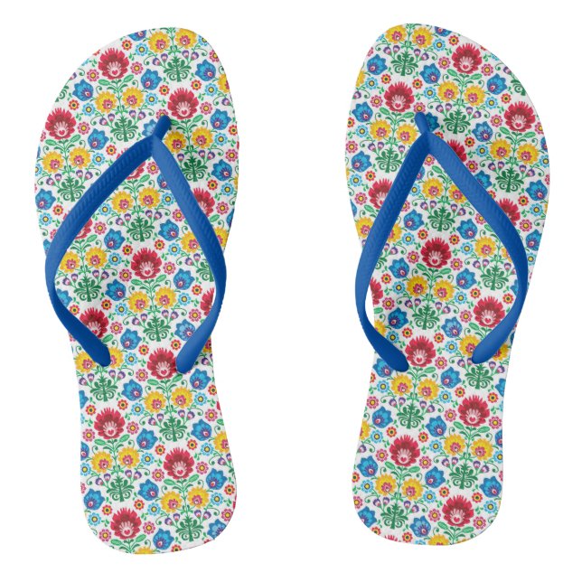 Tongs Motif d'art folklorique du coeur floral (Semelle)
