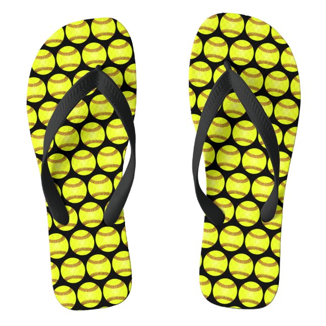 Tongs Motif de balle de softball noir (Semelle)
