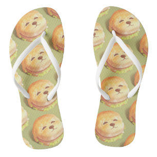 Tongs Motif de burger au visage de chien adorable