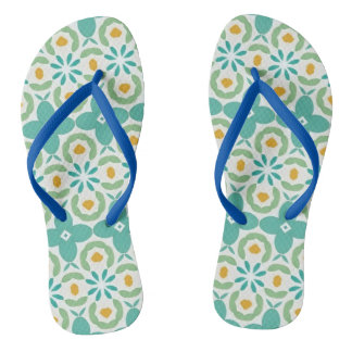 Tongs Motif de carreaux géométriques floraux sarcelle et