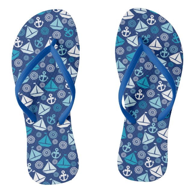 Tongs Motif De Cartographie Avec Bateaux À Voile (Semelle)