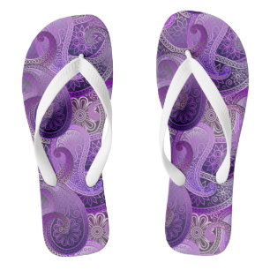 Tongs Motif de damas de Boho pourpre