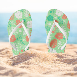 Tongs Motif de feuillage vert et orange