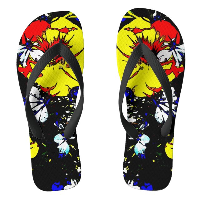 Tongs motif de fleurs abstrait en rouge jaune et noir (Semelle)