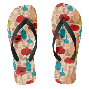 Tongs Motif de fleurs, de vases et de bouteilles
