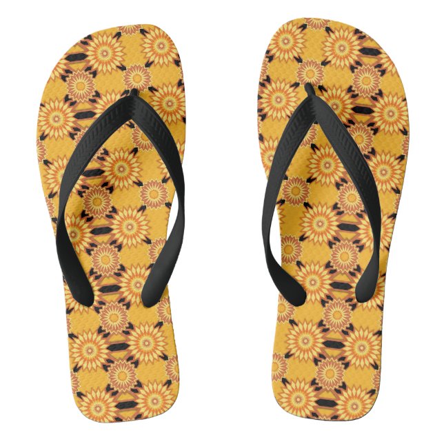 Tongs Motif de fleurs géométriques d'été jaune et noir (Semelle)