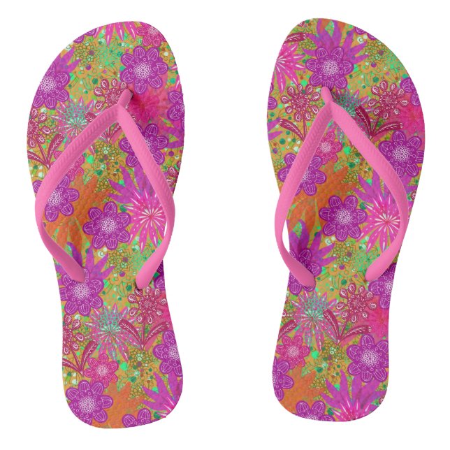 Tongs Motif de fleurs rose tropicale (Semelle)