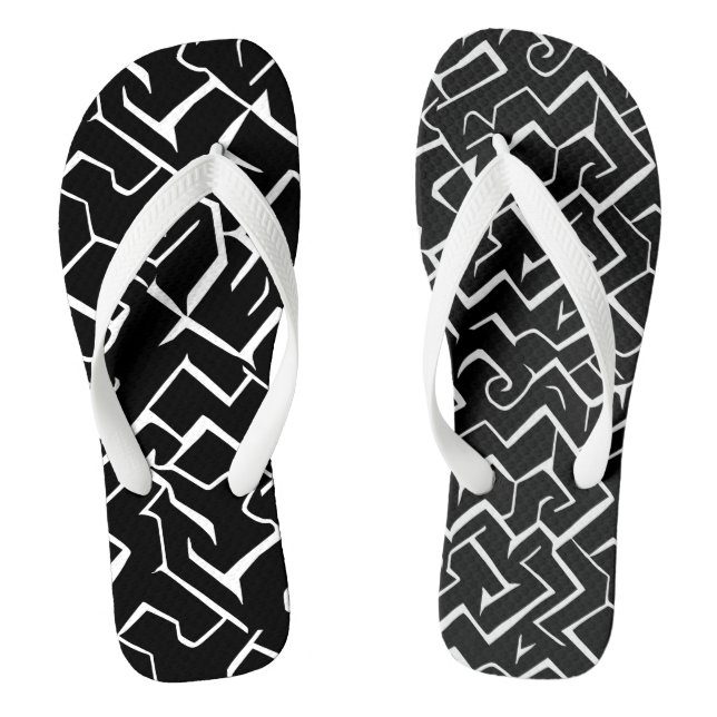 Tongs Motif de méandre noir et blanc | Gothique moderne (Semelle)