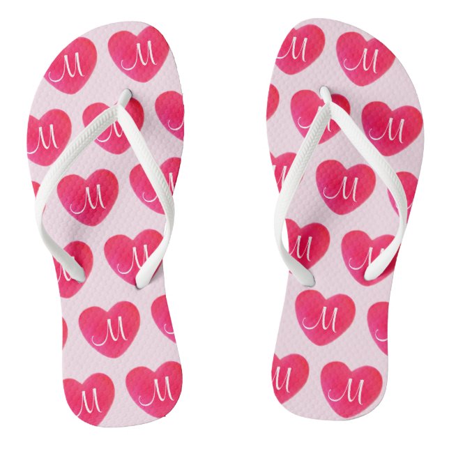 Tongs Motif de monogramme de coeur rose vif (Semelle)