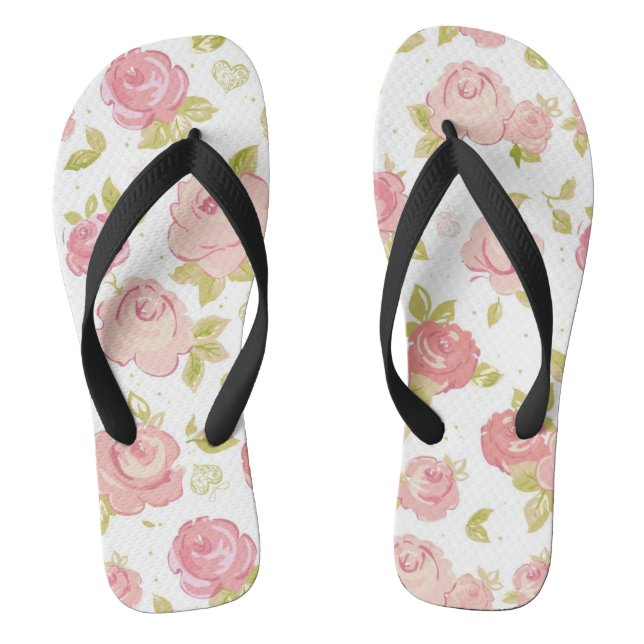 Tongs Motif de papier peint d'élégance des roses roses 3 (Semelle)