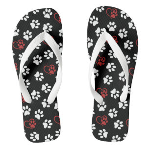 Tongs Motif de pattes, pattes blanches, pattes rouges, c