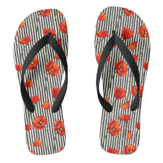 Tongs Motif de pavots et rayures