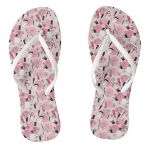 Tongs Motif de produits de beauté floraux roses