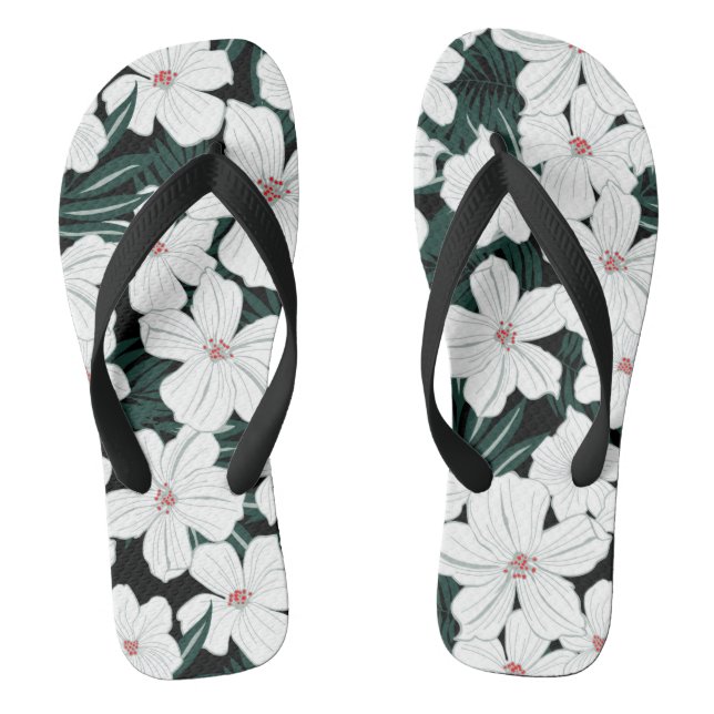 Tongs Motif des fleurs tropicales blanches (Semelle)