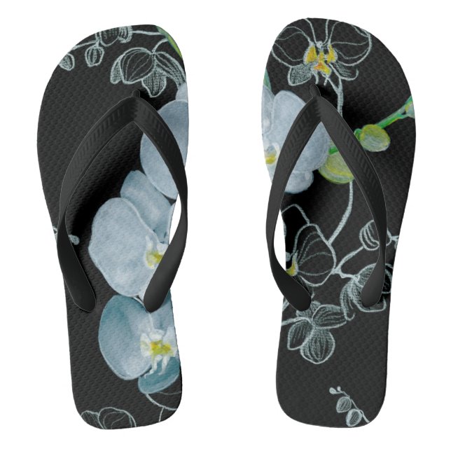 Tongs Motif d'orchidées blanches d'aquarelle (Semelle)
