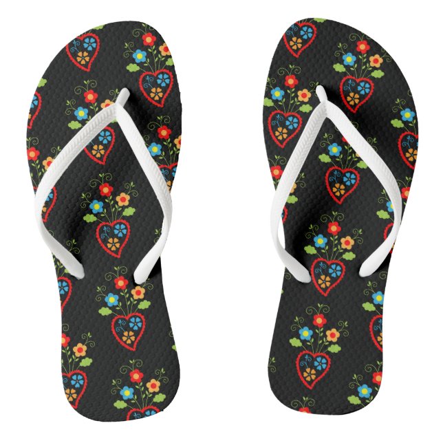 Tongs Motif du coeur populaire portugais en fleurs (Semelle)
