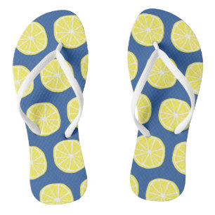 Tongs Motif en tranche de citron clair jaune sur bleu
