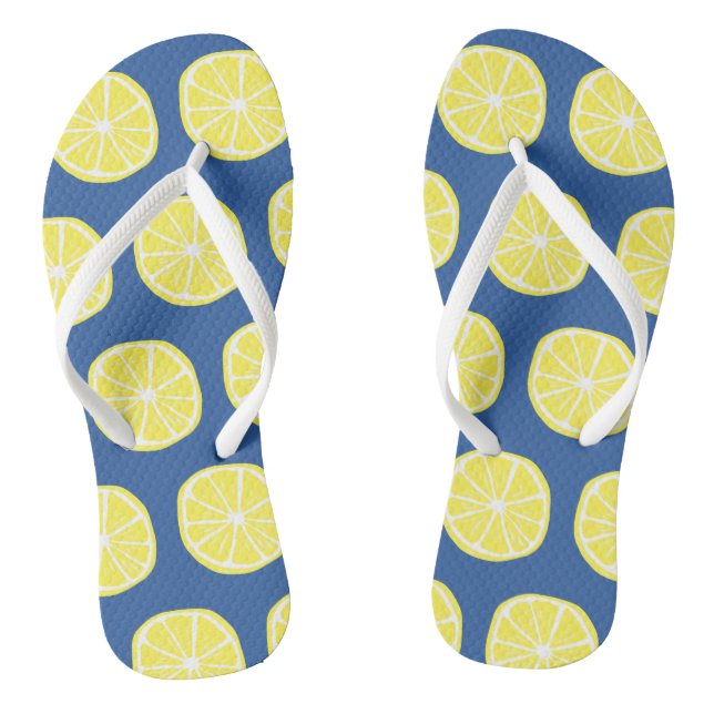Tongs Motif en tranche de citron clair jaune sur bleu (Semelle)