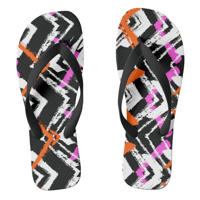 Tongs Motif Flèche De Main Noire, Orange Et Rose (Semelle)