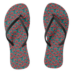 Tongs Motif floral abstrait moderne de coquelicot rouge