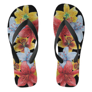 Tongs motif floral aux fleurs de lys aux couleurs origin