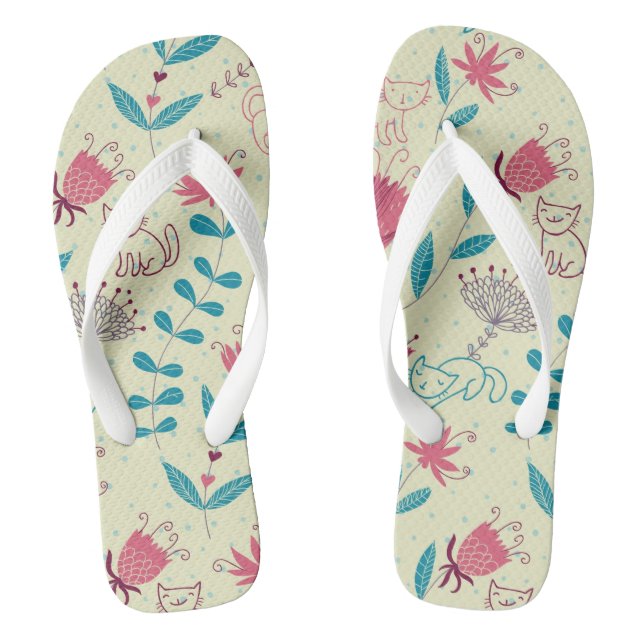 Tongs Motif floral avec des chats de bande dessinée (Semelle)