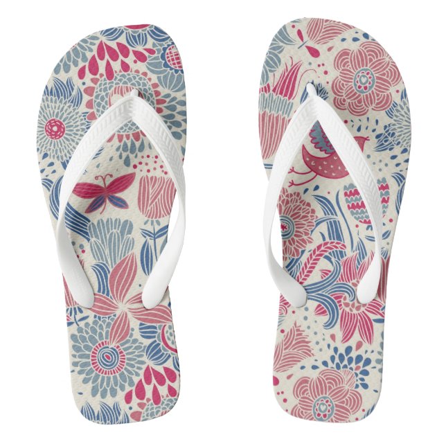 Tongs Motif floral avec l'oiseau et le papillon (Semelle)