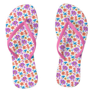 Tongs Motif floral exotique coloré dessiné à la main-707