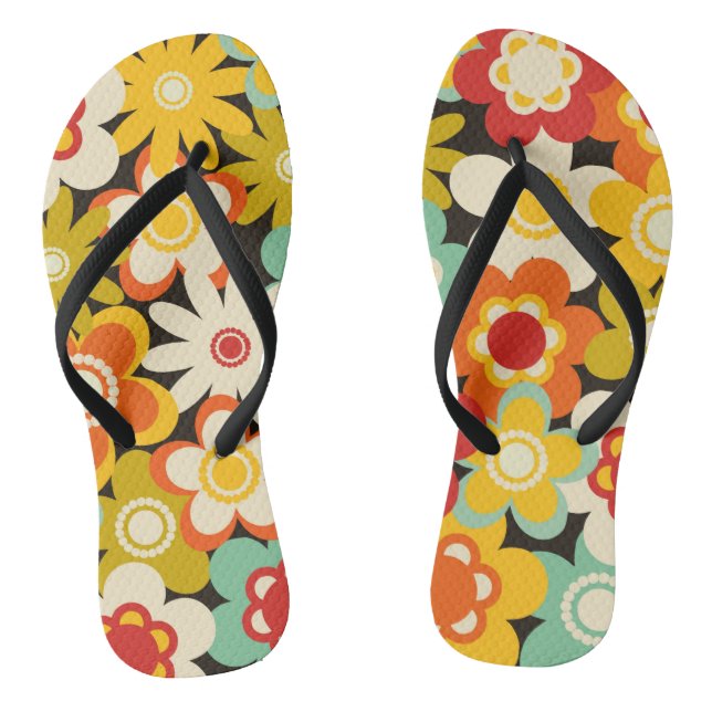 Tongs Motif floral mignon rétro coloré vif (Semelle)