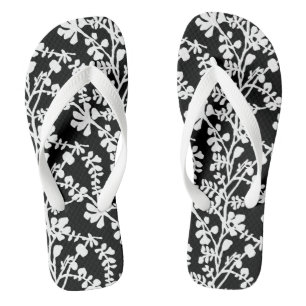 Tongs Motif floral noir et blanc répétitif