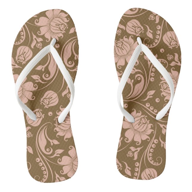 Tongs Motif floral rose et Brown (Semelle)