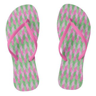 Tongs Motif géométrique rose et vert 2
