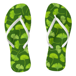 Tongs Motif Ginkgo sur vert foncé