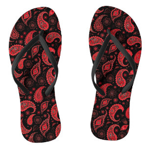 Tongs Motif Gras rouge et noir Paisley