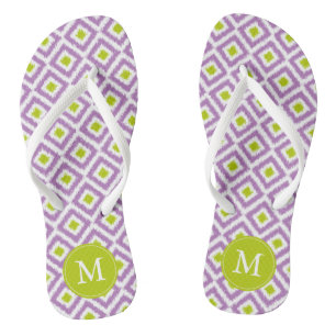 Tongs Motif Ikat violet et vert Monogrammé