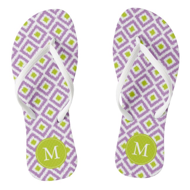 Tongs Motif Ikat violet et vert Monogrammé (Semelle)