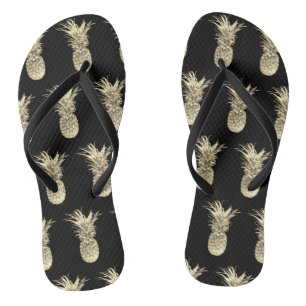 Tongs Motif noir d'ananas Tropical Gold