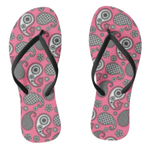 Tongs Motif Paisley, tons gris sur rose